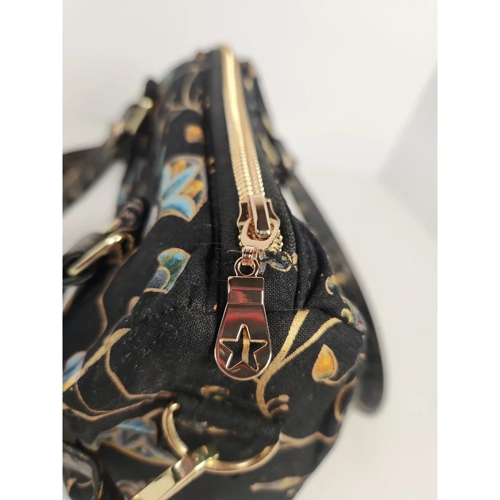 Egyptian Revival Lotus Satchel Handbag Art Nouveau Crossbody Purse Black Blue
